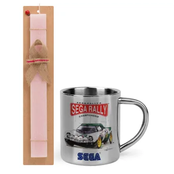 SEGA RALLY 2, Πασχαλινή Λαμπάδα με μεταλλική κούπα θερμό (300ml) & κερί αρωματικό πλακέ (30cm) (ΡΟΖ)