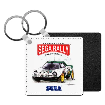 SEGA RALLY 2, Μπρελόκ Δερματίνη, τετράγωνο ΜΑΥΡΟ (5x5cm)