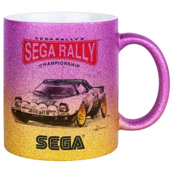 SEGA RALLY 2, Κούπα Χρυσή/Ροζ Glitter, κεραμική, 330ml