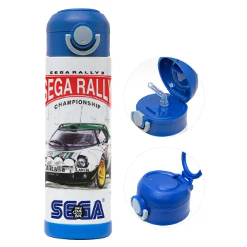 SEGA RALLY 2, Παιδικό παγούρι θερμό, ανοξείδωτο, με καλαμάκι ασφαλείας, ΜΠΛΕ (500ml)