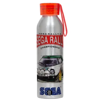 SEGA RALLY 2, Αλουμινένιο Αθλητικό Μπουκάλι 650ml – Ασημί με Κόκκινο Καπάκι και Λουράκι Σιλικόνης