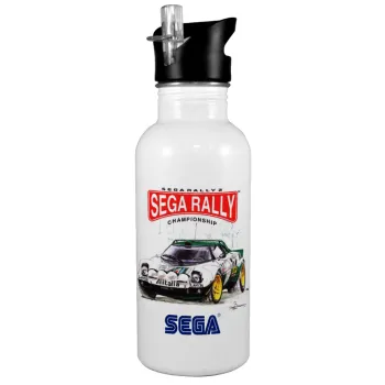 SEGA RALLY 2, White water bottle with straw, stainless steel 600ml