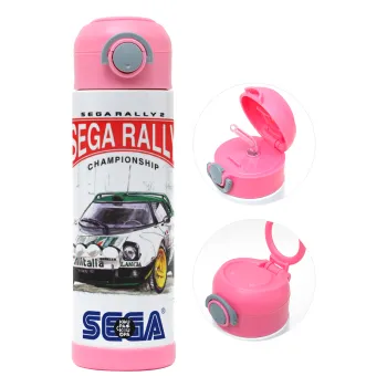 SEGA RALLY 2, Παιδικό παγούρι θερμό, ανοξείδωτο, με καλαμάκι ασφαλείας, ΡΟΖ (500ml)