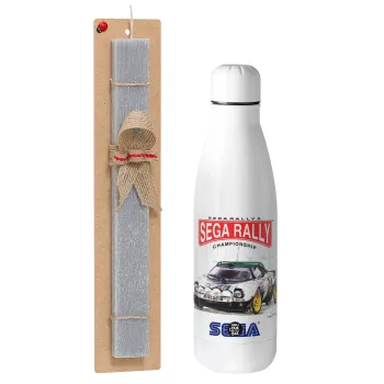 SEGA RALLY 2, Easter Set, metallic stainless thermos bottle (500ml) & scented flat Easter candle (30cm) (GRAY)