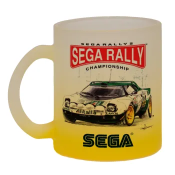 SEGA RALLY 2, Κούπα γυάλινη δίχρωμη με βάση το κίτρινο ματ, 330ml