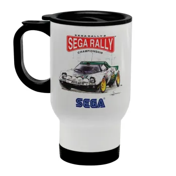 SEGA RALLY 2, Κούπα ταξιδιού ανοξείδωτη με καπάκι, διπλού τοιχώματος (θερμό) λευκή 450ml