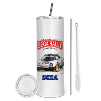 SEGA RALLY 2, Tumbler ποτήρι θερμό από ανοξείδωτο ατσάλι 600ml, με μεταλλικό καλαμάκι & βούρτσα καθαρισμού