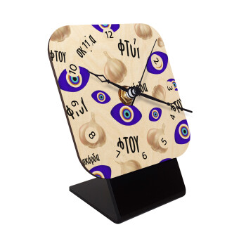 Φτου, φτου, σκόρδα!!!, Επιτραπέζιο ρολόι σε φυσικό ξύλο (10cm)