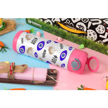 Φτου, φτου, σκόρδα!!!, Easter candle, Childrens hot water bottle, stainless steel, with safety straw, PINK (500ml)
