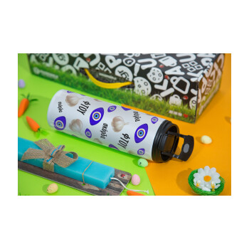 Φτου, φτου, σκόρδα!!!, Πασχαλινή Λαμπάδα με Travel Tumbler θερμό με διπλό καπάκι (600ml, BPA free) & κερί αρωματικό πλακέ (30cm) (ΤΙΡΚΟΥΑΖ)