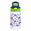 Children's hot water bottle, stainless steel, with safety straw, green, blue (350ml)