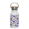 Metallic thermos (Stainless steel) White with wooden lid (bamboo), double-walled, 350ml