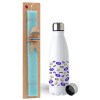 Easter Set, metallic stainless steel water bottle (750ml) & aromatic flat Easter candle (30cm) (TURQUOISE)