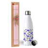 Easter Set, metallic stainless steel water bottle (750ml) & scented flat Easter candle (30cm) (PINK)