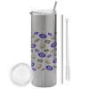 Tumbler stainless steel Silver 600ml, with metal straw & cleaning brush