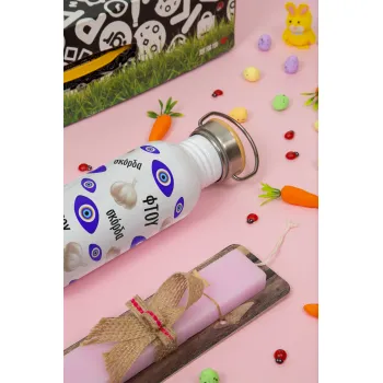 Φτου, φτου, σκόρδα!!!, Easter Set, SS Metallic water bottle (620ml, stainless steel) & scented flat Easter candle (30cm) (PINK)