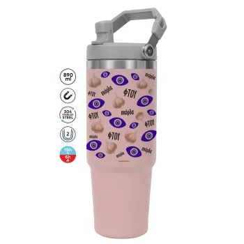 Φτου, φτου, σκόρδα!!!, ΡΟΖ χρώματος Θερμός Ανοξείδωτο 890ml (30oz) με χερούλι