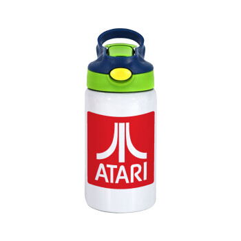 atari, Children's hot water bottle, stainless steel, with safety straw, green, blue (350ml)