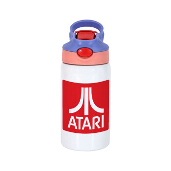 atari, Children's hot water bottle, stainless steel, with safety straw, pink/purple (350ml)