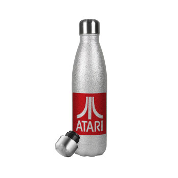 atari, Μεταλλικό παγούρι θερμός Glitter Aσημένιο (Stainless steel), διπλού τοιχώματος, 500ml