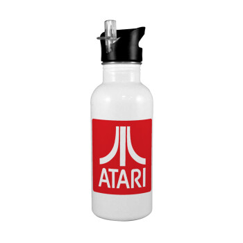 atari, White water bottle with straw, stainless steel 600ml