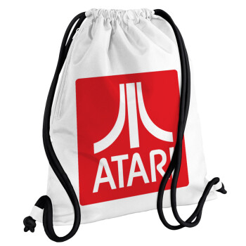 atari, Τσάντα πλάτης πουγκί GYMBAG λευκή, με τσέπη (40x48cm) & χονδρά κορδόνια