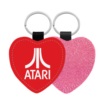 atari, Μπρελόκ PU δερμάτινο glitter καρδιά ΡΟΖ