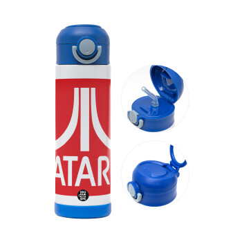 atari, Children's hot water bottle, stainless steel, with safety straw, BLUE (500ml)