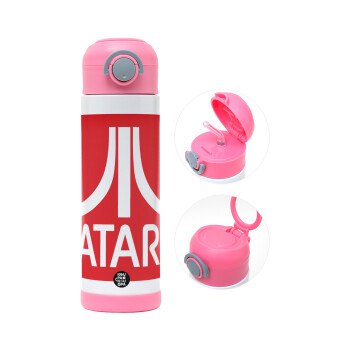 atari, Children's hot water bottle, stainless steel, with safety straw, PINK (500ml)