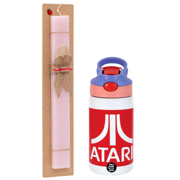 atari, Πασχαλινό Σετ, Παιδικό παγούρι θερμό, ανοξείδωτο, με καλαμάκι ασφαλείας, ροζ/μωβ (350ml) & πασχαλινή λαμπάδα αρωματική πλακέ (30cm) (ΡΟΖ)