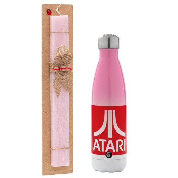 atari, Πασχαλινό Σετ, Μεταλλικό παγούρι θερμός Ροζ/Λευκό (Stainless steel), διπλού τοιχώματος, 500ml & πασχαλινή λαμπάδα αρωματική πλακέ (30cm) (ΡΟΖ)