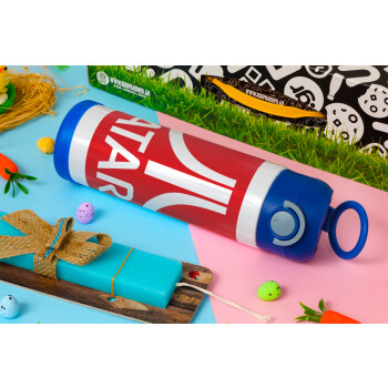 atari, Easter candle, Childrens hot water bottle, stainless steel, with safety straw, BLUE (500ml)