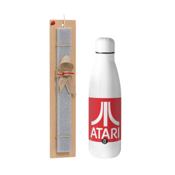 atari, Easter Set, metallic stainless thermos bottle (500ml) & scented flat Easter candle (30cm) (GRAY)