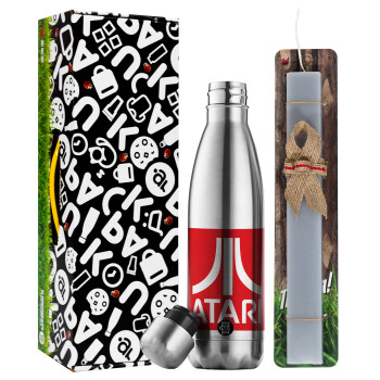 atari, Easter Set, metallic stainless thermos flask (500ml) & scented flat Easter candle (30cm) (GRAY)