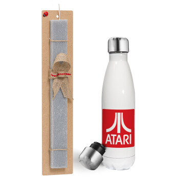 atari, Πασχαλινή λαμπάδα, μεταλλικό παγούρι θερμός λευκός (500ml) & λαμπάδα αρωματική πλακέ (30cm) (ΓΚΡΙ)