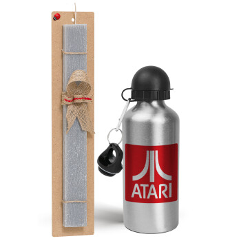 atari, Easter Set, metallic silver aluminum water bottle (500ml) & aromatic flat Easter candle (30cm) (GRAY)