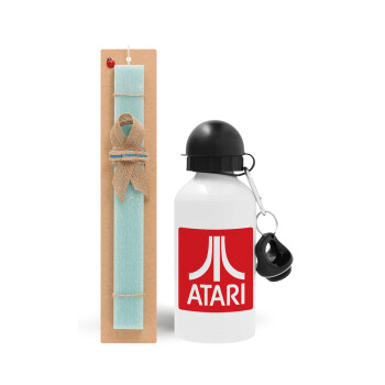 atari, Easter Set, metallic aluminum water bottle (500ml) & scented flat candle (30cm) (TURQUOISE)