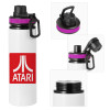 Metallic water bottle with safety lid, 850ml aluminum