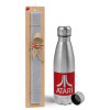 Easter Set, metallic Inox water bottle (750ml) & aromatic flat Easter candle (30cm) (GRAY)