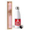Easter Set, metallic stainless steel water bottle (750ml) & scented flat Easter candle (30cm) (PINK)