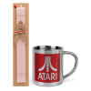 Easter Set, metallic thermal cup (300ml) & aromatic flat Easter candle (30cm) (PINK)