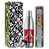 Easter Set, metallic stainless thermos flask (500ml) & scented flat Easter candle (30cm) (GRAY)