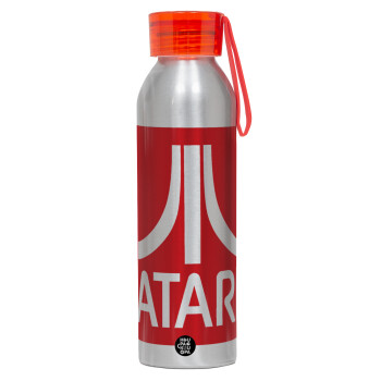 atari, Αλουμινένιο Αθλητικό Μπουκάλι 650ml – Ασημί με Κόκκινο Καπάκι και Λουράκι Σιλικόνης