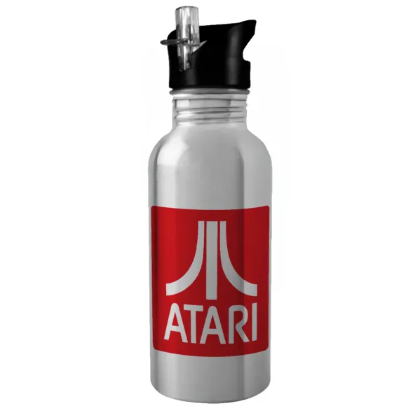 atari — Water bottle Silver with straw, stainless steel 600ml