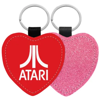 atari, Μπρελόκ PU δερμάτινο glitter καρδιά ΡΟΖ