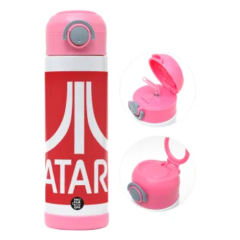 atari, Παιδικό παγούρι θερμό, ανοξείδωτο, με καλαμάκι ασφαλείας, ΡΟΖ (500ml)