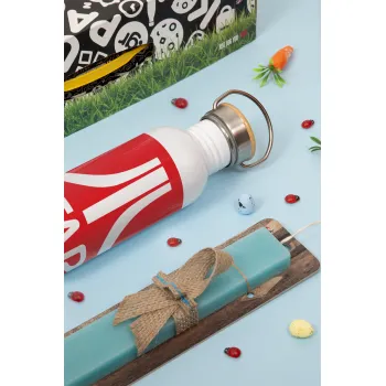 atari, Easter Set, metallic silver aluminum water bottle (500ml) & scented flat Easter candle (30cm) (TURQUOISE)