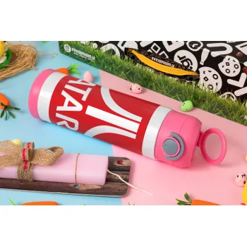 atari, Easter candle, Childrens hot water bottle, stainless steel, with safety straw, PINK (500ml)