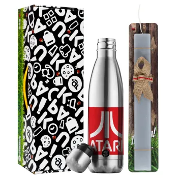 atari, Easter Set, metallic stainless thermos flask (500ml) & scented flat Easter candle (30cm) (GRAY)