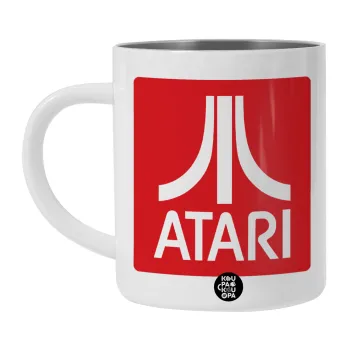 atari, Λευκή Ανοξείδωτη Μεταλλική Κούπα 450ml - Διπλού Τοιχώματος 